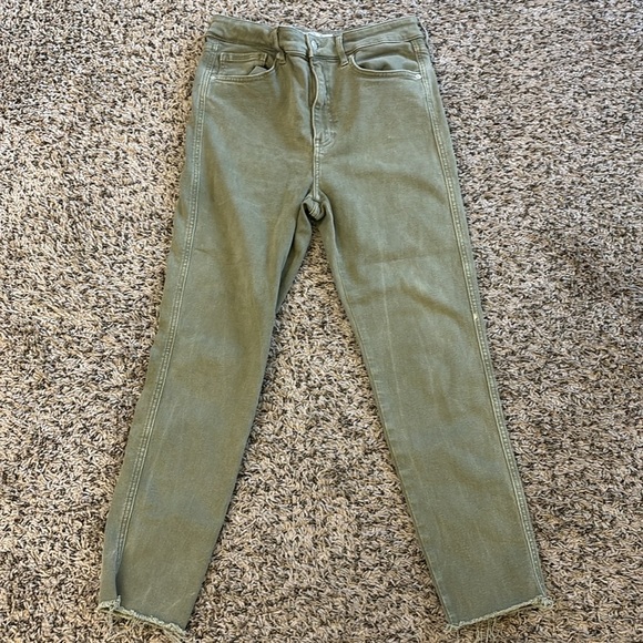 Free People Womens Slim Ankle Skinny Raw Hem Jeans Green 31 - Picture 2 of 13